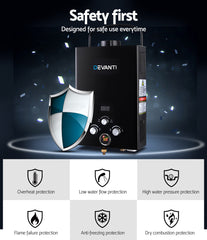 Devanti Portable Gas Water Heater 8L/Min With Pump LPG System Black