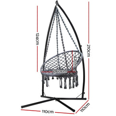 Gardeon Hammock Chair with Steel Stand Macrame Outdoor Swinging Grey