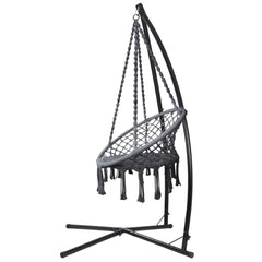 Gardeon Hammock Chair with Steel Stand Macrame Outdoor Swinging Grey