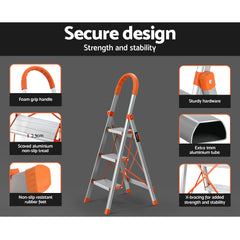 Giantz 3 Step Ladder Multi-Purpose Folding Aluminium Light Weight Platform