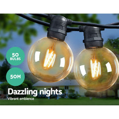 Jingle Jollys 50m LED Festoon Lights String Lighting LED Outdoor Garden Bulb
