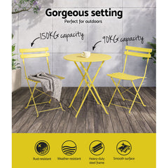 Gardeon 3 Piece Outdoor Bistro Set Steel Table and Chairs Patio Furniture Yellow