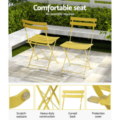 Gardeon 3 Piece Outdoor Bistro Set Steel Table and Chairs Patio Furniture Yellow
