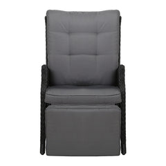 Gardeon 2PC Recliner Chairs Sun lounge Wicker Lounger Outdoor Furniture Adjustable Black