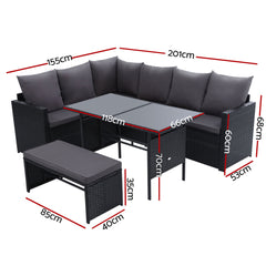 Gardeon Outdoor Dining Set Sofa Lounge Setting Chairs Table Bench Black Cover
