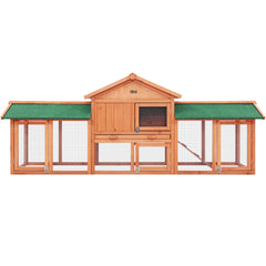 i.Pet Chicken Coop Rabbit Hutch 220cm x 44cm x 84cm Large Chicken Coop Run Wooden Outdoor Cage House