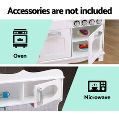 Keezi Kids Kitchen Play Set Wooden Pretend Toys Cooking Children Storage White