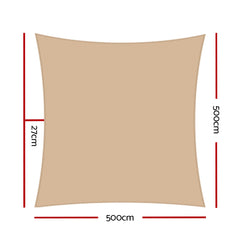 Instahut Shade Sail 5x5m Square 280GSM 98% Sand Shade Cloth