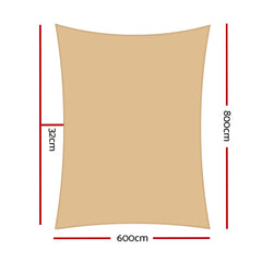 Instahut Shade Sail 6x8m Rectangle 280GSM 98% Sand Shade Cloth