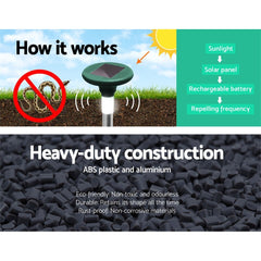 Gardeon Snake Repeller 6X LED Solar Pulse Plus Ultrasonic Pest Rodent Repellent