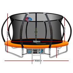 Everfit 12FT Trampoline for Kids w/ Ladder Trampoline Enclosure Safety Net Rebounder Orange