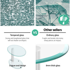 Artiss Coffee Table Oval Tempered Glass Side End Beside Tables Cafe 45cm