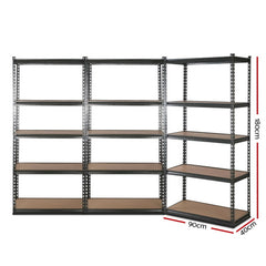 3x1.8m 5-Shelves Steel Warehouse Shelving Racking Garage Storage Rack Grey