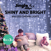 3X6M Christmas Lights Curtain Light Cool White 600 LED Jingle Jollys
