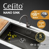 Cefito Kitchen Sink 70X45CM Stainless Steel Basin Single Bowl Black