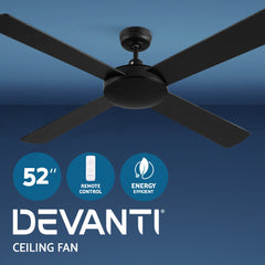 Devanti 52'' Ceiling Fan AC Motor 4 Blades w/Remote - Black