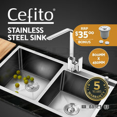 Cefito 80cm x 45cm Stainless Steel Kitchen Sink Flush/Drop-in Mount Silver