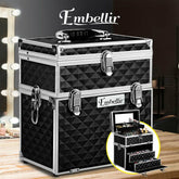 Embellir Portable Cosmetic Beauty Makeup Carry Case with Mirror - Diamond Black