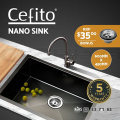 Cefito Kitchen Sink 60X45CM Stainless Steel Basin Single Bowl Black