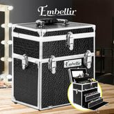 Embellir Portable Cosmetic Beauty Makeup Carry Case with Mirror - Crocodile Black