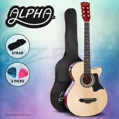 Alpha 38 Inch Acoustic Guitar Wooden Body Steel String Full Size Cutaway Wood