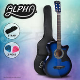 Alpha 38 Inch Acoustic Guitar Wooden Body Steel String Full Size Cutaway Blue
