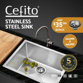 Cefito Kitchen Sink Basin Stainless Steel Under/Top/Flush Mount Bowl 510X450MM