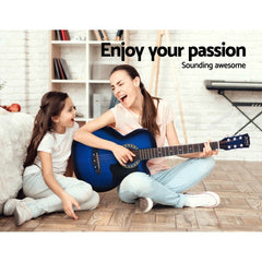 Alpha 38 Inch Acoustic Guitar Wooden Body Steel String Full Size Cutaway Blue