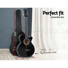 Alpha 38 Inch Acoustic Guitar Wooden Body Steel String Full Size Cutaway Black