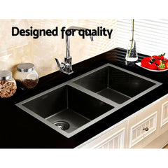 Cefito Kitchen Sink 77X45CM Stainless Steel Basin Double Bowl Black