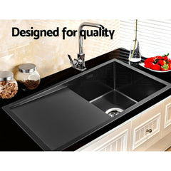 Cefito Kitchen Sink 75X45CM Stainless Steel Basin Single Bowl Black