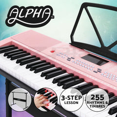 Alpha 61 Keys Electronic Piano Keyboard Digital Electric w/ Stand Lighted Pink