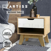Artiss Bedside Table 1 Drawer with Shelf - IKER White & Oak