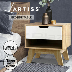 Artiss Bedside Table 1 Drawer with Shelf - IKER White & Oak