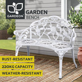 Gardeon Outdoor Garden Bench Seat 100cm Cast Aluminium Outdoor Patio Chair Vintage White