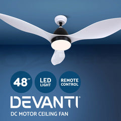 Devanti 48'' Ceiling Fan DC Motor w/Light w/Remote - White