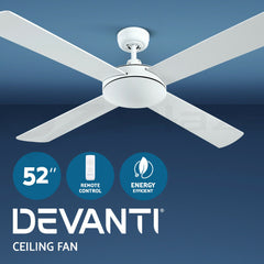 Devanti 52'' Ceiling Fan AC Motor 4 Blades w/Remote - White