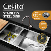 Cefito Kitchen Sink 71X45CM Stainless Steel Basin Double Bowl Silver