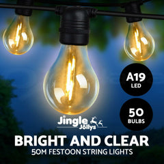 50m LED Festoon String Lights Outdoor Christmas Decorations Wedding Garden Party