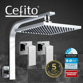 Cefito 8'' Rain Shower Head Wall Arm Square High Pressure Twins Tap Chrome