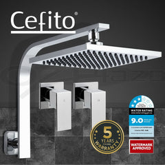 Cefito 8'' Rain Shower Head Wall Arm Square High Pressure Twins Tap Chrome