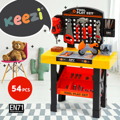 Keezi Kids Pretend Workbench DIY Tools 54 Piece Children Role Play Toys Black