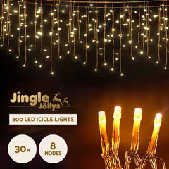 20M Christmas Lights Icicle Light 800 LED Warm White Decor Jingle Jollys