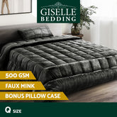 Giselle Bedding Faux Mink Quilt Charcoal Queen