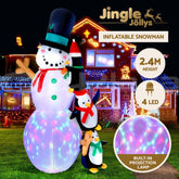 Jingle Jollys Christmas Inflatable Snowman 2.4M Illuminated Decorations