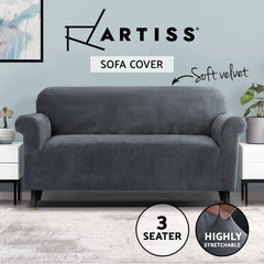 Artiss Sofa Cover Couch Covers 3 Seater Velvet Grey