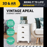 Artiss Bedside Table 3 Drawers Vintage - THYME White