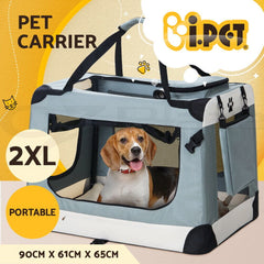 i.Pet Pet Carrier Soft Crate Dog Cat Travel 90x61CM Portable Foldable Car 2XL