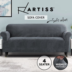 Artiss Sofa Cover Couch Covers 4 Seater Velvet Grey