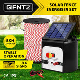 Giantz Fence Energiser 8KM Solar Powered Electric 500M Poly Rope